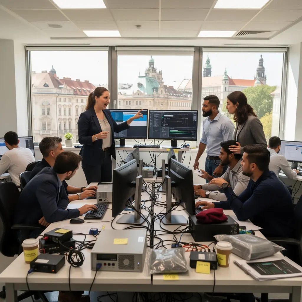 Egy bűnügyi elemző számítógép előtt, ahol adatokat dolgoz fel.